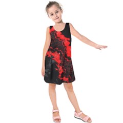 Red Black Fractal Mandelbrot Art Wallpaper Kids  Sleeveless Dress by Pakrebo