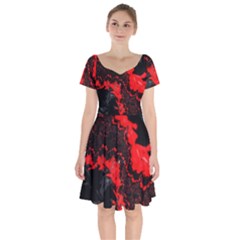 Red Black Fractal Mandelbrot Art Wallpaper Short Sleeve Bardot Dress by Pakrebo