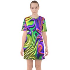 Fractal Mandelbrot Art Wallpaper Sixties Short Sleeve Mini Dress by Pakrebo