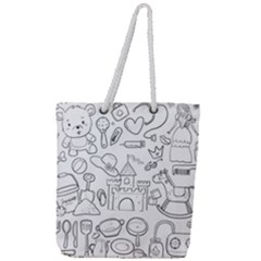 Baby Hand Sketch Drawn Toy Doodle Full Print Rope Handle Tote (large) by Pakrebo