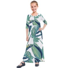 Plants Leaves Tropical Nature Kids  Quarter Sleeve Maxi Dress by Alisyart