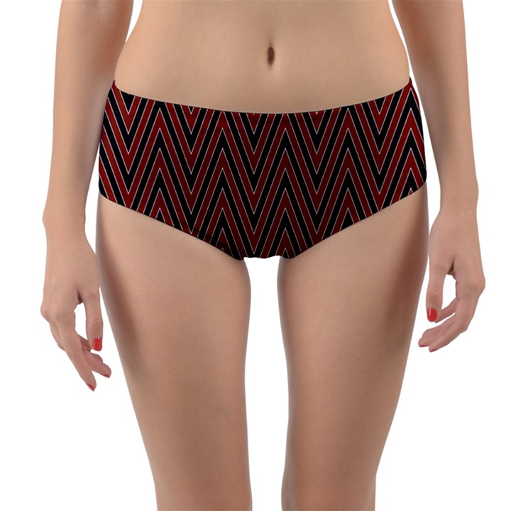 Pattern Chevron Black Red Reversible Mid-Waist Bikini Bottoms