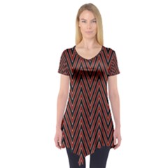 Pattern Chevron Black Red Short Sleeve Tunic 