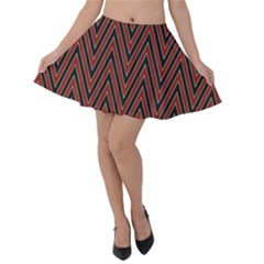 Pattern Chevron Black Red Velvet Skater Skirt
