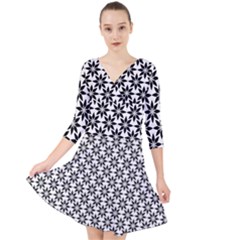 Ornamental Abstract Quarter Sleeve Front Wrap Dress