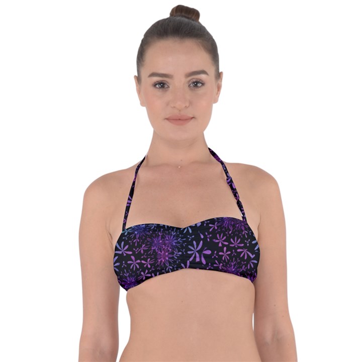 Retro Flower Pattern Fllower Halter Bandeau Bikini Top