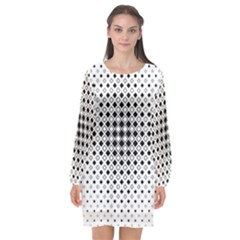 Square Center Pattern Background Long Sleeve Chiffon Shift Dress 