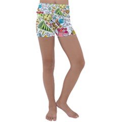 Doodle New Year Party Celebration Kids  Lightweight Velour Yoga Shorts