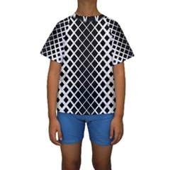 Square Diagonal Pattern Black Kids  Short Sleeve Swimwear