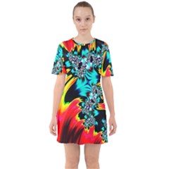 Fractal Mandelbrot Art Wallpaper Sixties Short Sleeve Mini Dress by Pakrebo