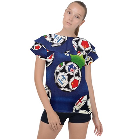 Textile Football Soccer Fabric Ruffle Collar Chiffon Blouse by Pakrebo