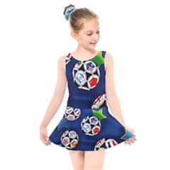 Textile Football Soccer Fabric Kids  Skater Dress Swimsuit by Pakrebo