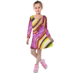 Fractal Mandelbrot Art Wallpaper Kids  Long Sleeve Velvet Dress by Pakrebo