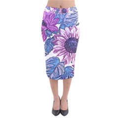 Fabric Flowers Floral Design Velvet Midi Pencil Skirt by Pakrebo