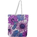 Fabric Flowers Floral Design Full Print Rope Handle Tote (Large) View1