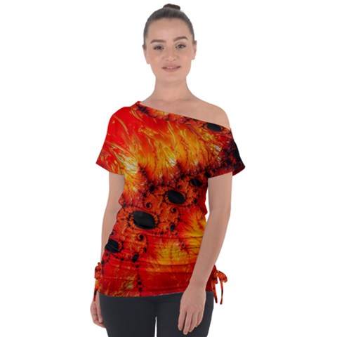 Red Fractal Mandelbrot Art Wallpaper Tie-up Tee by Pakrebo