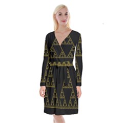 Sierpinski Triangle Chaos Fractal Long Sleeve Velvet Front Wrap Dress
