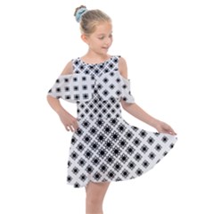 Stylized Flower Floral Pattern Kids  Shoulder Cutout Chiffon Dress