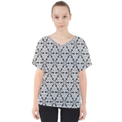 Ornamental Checkerboard V-neck Dolman Drape Top