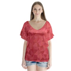 Triangle Background Abstract V-neck Flutter Sleeve Top