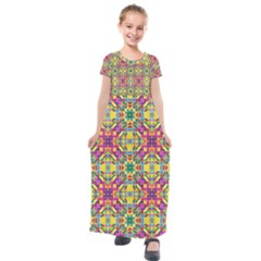 Triangle Mosaic Pattern Repeating Kids  Short Sleeve Maxi Dress by Mariart