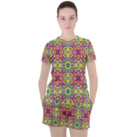 Triangle Mosaic Pattern Repeating Women s Tee And Shorts Set by Mariart