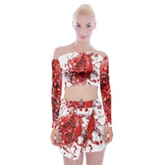 Red Pomegranate Fried Fruit Juice Off Shoulder Top With Mini Skirt Set