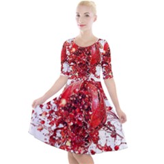 Red Pomegranate Fried Fruit Juice Quarter Sleeve A-line Dress