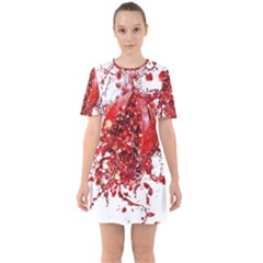 Red Pomegranate Fried Fruit Juice Sixties Short Sleeve Mini Dress by Mariart