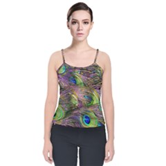 Peacock Feathers Velvet Spaghetti Strap Top