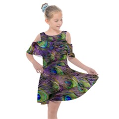 Peacock Feathers Kids  Shoulder Cutout Chiffon Dress by WensdaiAmbrose