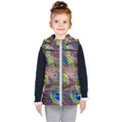 Peacock Feathers Kids  Hooded Puffer Vest by WensdaiAmbrose