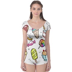 Doodle Cartoon Drawn Cone Food Boyleg Leotard  by Pakrebo