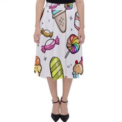 Doodle Cartoon Drawn Cone Food Classic Midi Skirt by Pakrebo