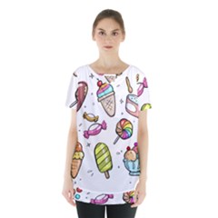 Doodle Cartoon Drawn Cone Food Skirt Hem Sports Top by Pakrebo