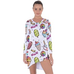 Doodle Cartoon Drawn Cone Food Asymmetric Cut-out Shift Dress by Pakrebo