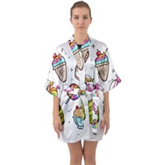 Doodle Cartoon Drawn Cone Food Quarter Sleeve Kimono Robe