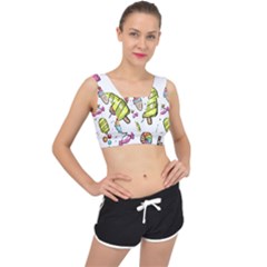 Doodle Cartoon Drawn Cone Food V-back Sports Bra by Pakrebo