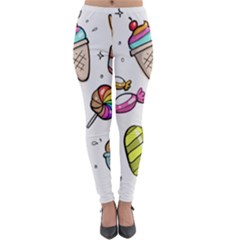 Doodle Cartoon Drawn Cone Food Lightweight Velour Leggings by Pakrebo