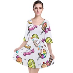 Doodle Cartoon Drawn Cone Food Velour Kimono Dress by Pakrebo