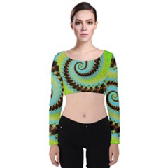 Fractal Julia Mandelbrot Art Velvet Long Sleeve Crop Top by Pakrebo