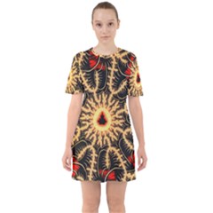 Fractal Julia Mandelbrot Art Sixties Short Sleeve Mini Dress by Pakrebo