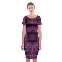 Fractal Magenta Pattern Geometry Classic Short Sleeve Midi Dress by Pakrebo