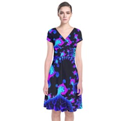 Fractal Pattern Spiral Abstract Short Sleeve Front Wrap Dress