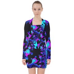 Fractal Pattern Spiral Abstract V-neck Bodycon Long Sleeve Dress by Pakrebo