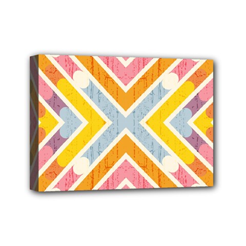 Line Pattern Cross Print Repeat Mini Canvas 7  X 5  (stretched) by Pakrebo