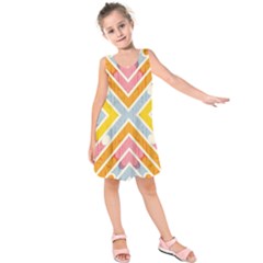 Line Pattern Cross Print Repeat Kids  Sleeveless Dress by Pakrebo