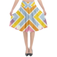 Line Pattern Cross Print Repeat Flared Midi Skirt by Pakrebo