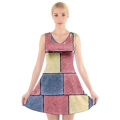 Model Mosaic Wallpaper Texture V-Neck Sleeveless Dress