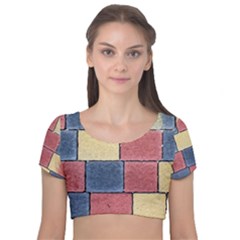 Model Mosaic Wallpaper Texture Velvet Short Sleeve Crop Top 